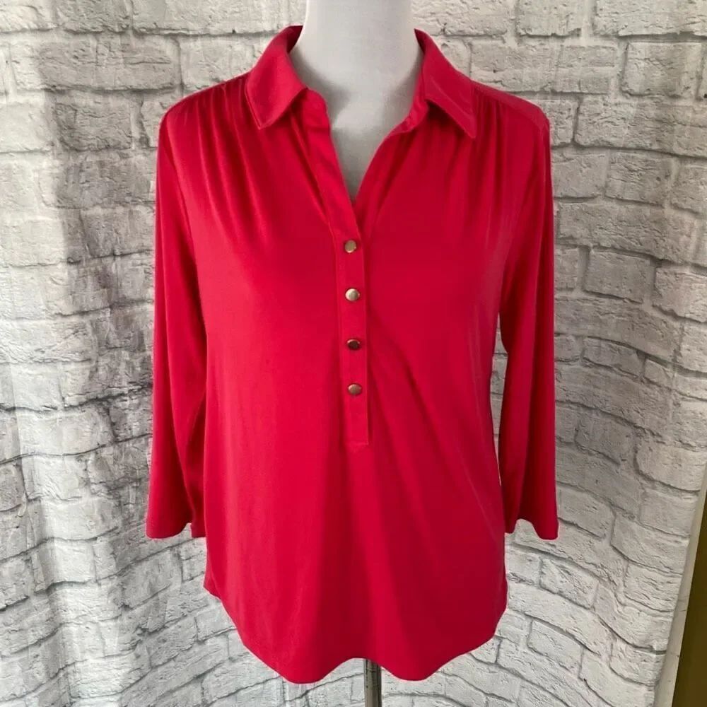 Premise women L quarter button collared blouse